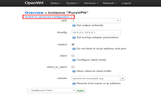 Switch to advanced configuration Switch to advanced configuration